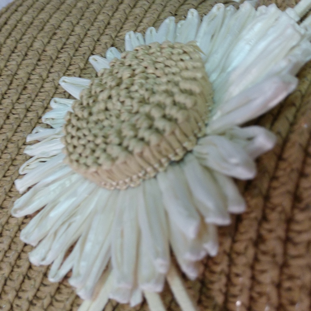 Floppy Hat With Flower Neutral 2-tone Boho Casual Country Vacation Minimalist - Picture 10 of 17